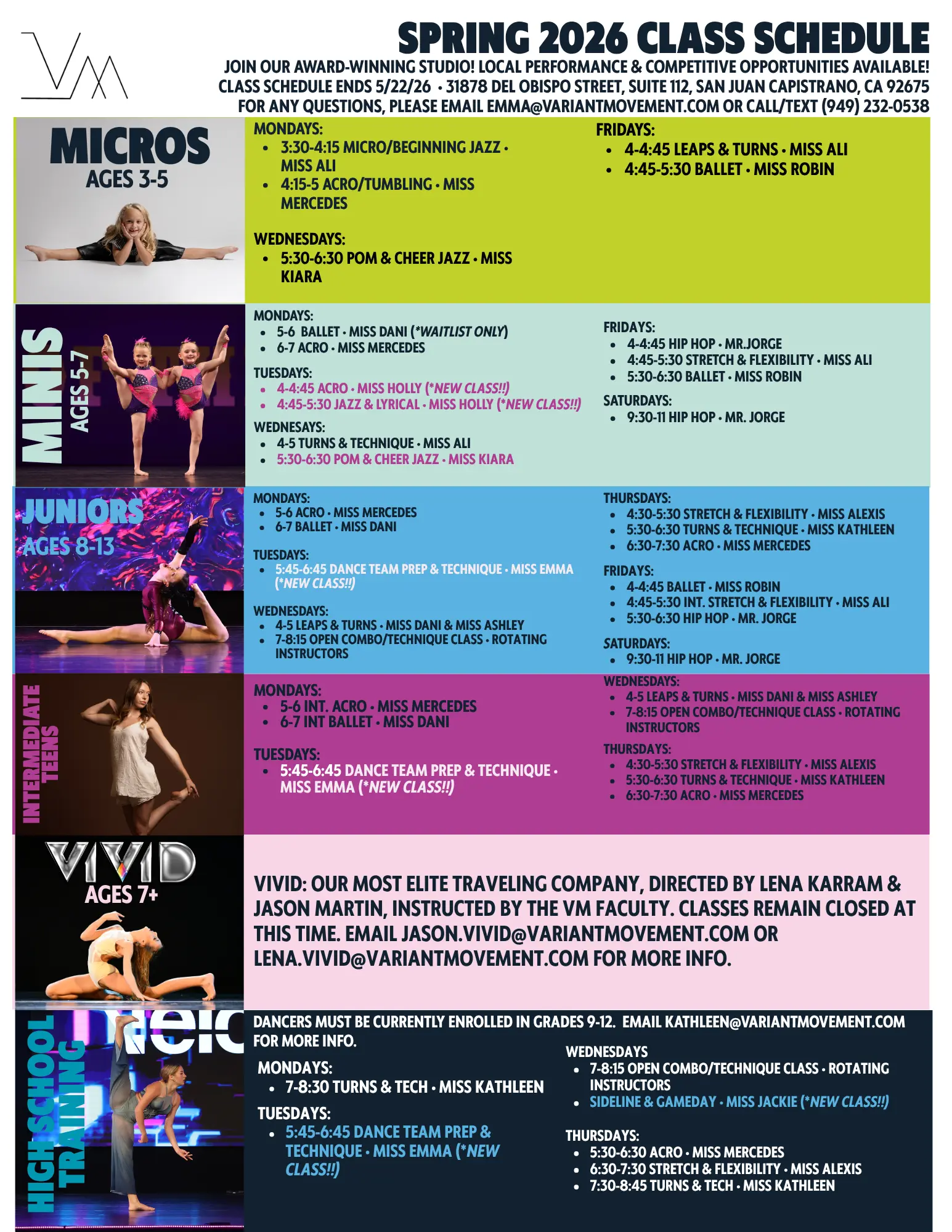 Fall 2025 - Spring 2026 Class Schedule